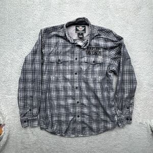 Harley Davidson Shirt Mens LT Gray Plaid Corduroy‎ Embroidered Long Sleeve